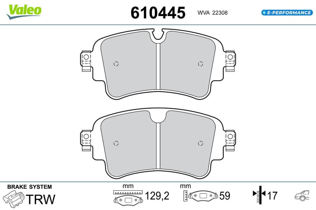 Jeu de 4 plaquettes de frein VALEO ref. 610445